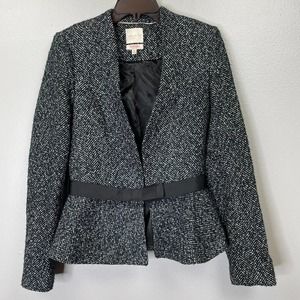 The Limited Womens Scandal Blazer Black Herringbone Long Sleeve Belted M Tall